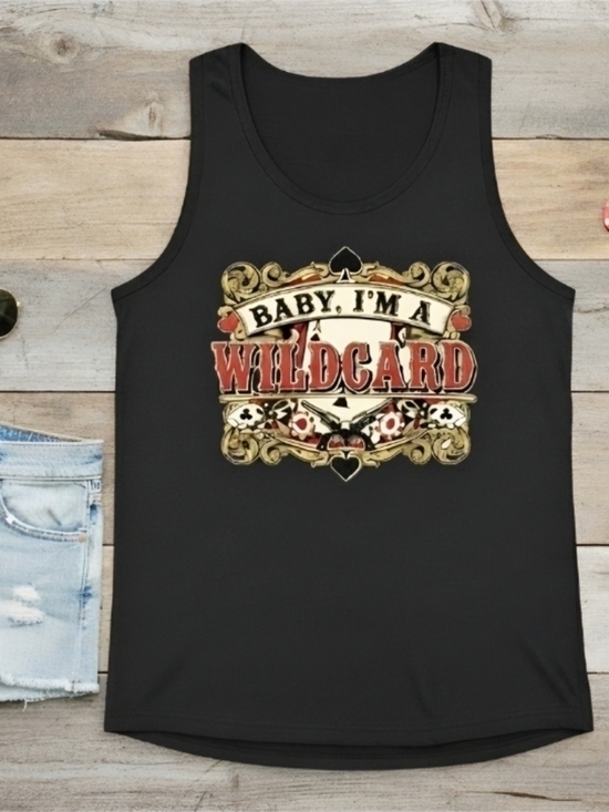 Country Life Boutique Tops - Baby I’m A Wildcard Tank Top • Western Saloon Graphic • Poker Country Concert
